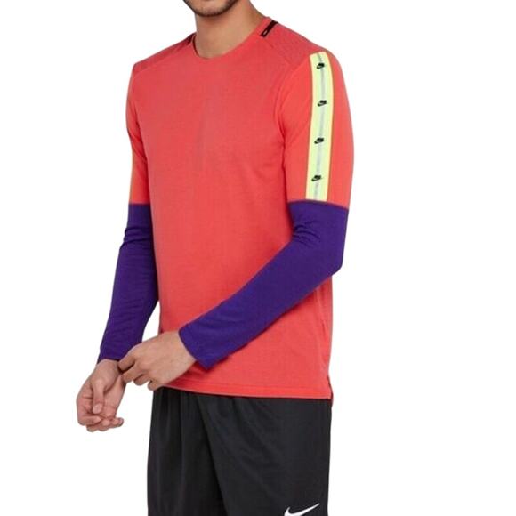 Nike Men’s Dri-Fit Wild Run Reflective Colorblock Long Sleeve Tee Size Medium - Picture 1 of 16